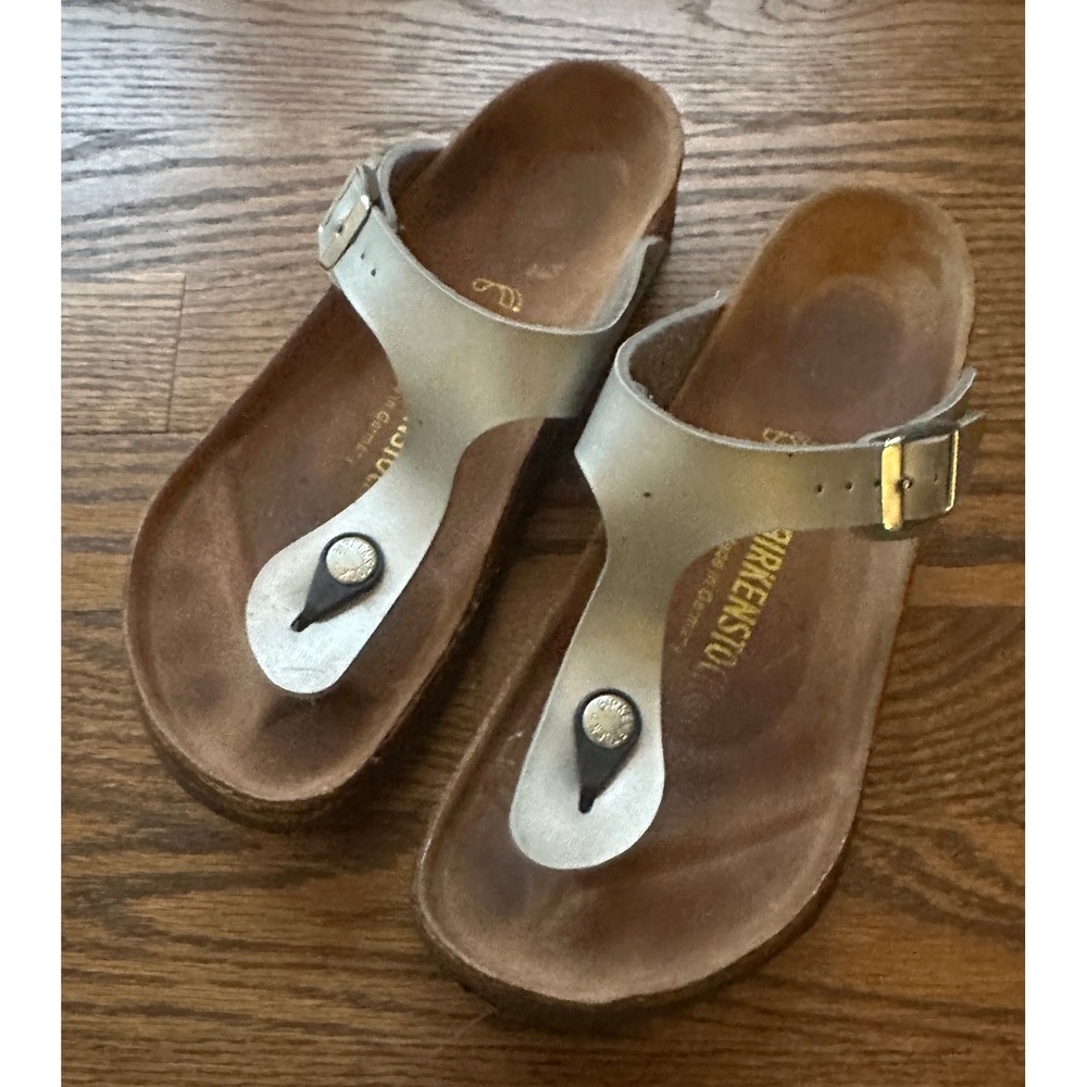 Birkenstock Gizeh Women 36 Silver Metallic Sandals Thong Cork Footbed Beach Boho